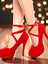 cheap Platform Pumps-Women's Red Crisscross Platform High Heels - Sexy Ankle-Strap Stiletto Pumps for Nightlife Parties, Clubs &amp; Evening Outfits