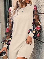 cheap Mini Black Dress-Women's Mini Dress Casual Dress T Shirt Dress Tee Dress Print Dress Modern Daily Outdoor Vacation Regular Fit Floral Long Sleeve Crew Neck Blue Black Apricot Summer Spring