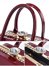 economico Borsette e borse tote-elegante borsa da sera da donna in pelle verniciata, decorata con cristalli, disponibile in rosso e blu navy, perfetta per feste formali e celebrazioni festive