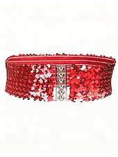 Χαμηλού Κόστους Γυναικεία ζώνη-Γυναικεία χριστουγεννιάτικη ζώνη με γκλίτερ και ελαστικές πούλιες, ελαστική και άνετη, διαθέσιμη σε πολλά χρώματα – τέλειο αξεσουάρ για τις γιορτές