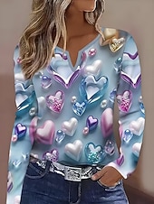 Χαμηλού Κόστους Τέχνη &amp; Σχεδίαση μπλουζάκι-Γυναικεία Μπλουζάκι Στάμπα Καρδιά Γραφική Βίντατζ Στυλάτο Κλασσικό Μακρυμάνικο Λαιμόκοψη V Λαιμός με εγκοπή Κανονικά μπλουζάκια Καθημερινά Θαλασσί Ανθισμένο Ροζ Βυσσινί Καλοκαίρι Άνοιξη Φθινόπωρο