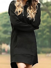 preiswerte Sweatshirt- und Hoodie-Kleider-Damen Minikleid Kapuzenkleid Freizeitkleid Mode Modern Täglich Büro Urlaub Lässiger Schnitt Einfach Langarm Mit Kapuze Schwarz Gelb Rote Purpur Frühling Herbst Winter