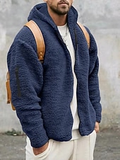 baratos Jaquetas Casuais-Homens Casaco de inverno Casaco de pelúcia Jaqueta casual Ao ar livre Casual Térmico / Quente Bolsos Zip Completo Outono Inverno Tecido Roupa de rua Diário Com Capuz Padrão Preto Azul Marinha cáqui