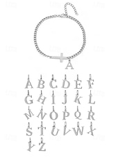 abordables Pulsera de mujer-Tobillera personalizada para mujer en acero inoxidable con dijes de letras del alfabeto, diseño de cruz y letras, ideal como regalo de Navidad. Disponible en 26 letras.