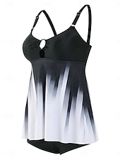 お買い得  タンキニ-ウィメンズ タンキニ 2ピース 水着 ショーツ お腹引き締め ハイウエスト スリム バックレス バケーション ビーチウェア グラデーション Uネック ノースリーブ 水着