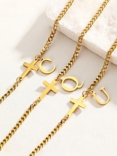 abordables Pulsera de mujer-Tobillera personalizada para mujer en acero inoxidable con dijes de letras del alfabeto, diseño de cruz y letras, ideal como regalo de Navidad. Disponible en 26 letras.