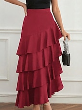 economico Gonne Formali-Per donna Elegante Moda Maxi Vita media Gonne Semplice Arricciato Inelastico Quotidiano Streetwear Vinaccia blu navy Nero Verde Estate