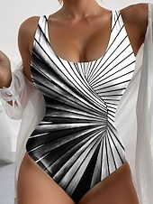 Χαμηλού Κόστους Ολόσωμα μαγιό-Γυναικεία Μοντέρνα Μαγιό One Piece Slimming Χρώματα Monokini Υψηλή Κοπής Τummy Control Υψηλή Μέση Slim Backless Διακοπές Vintage Ombre Γραφικό Round Neck Αμάνικα Μαγιό