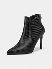olcso Bokacsizma-női fekete, krokodilmintás, magas sarkú bokacsizma – sikkes, hegyes orrú, letisztult dizájn esti rendezvényekre, partikra és irodai kiruccanásokra
