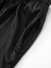 preiswerte weites Bein und hohe Taille-Damen Satinhosen Weites Bein Chinos Hosen Hose Streetwear Lässig Volle Länge Mittlere Taillenlinie Einfach Kordelzug Tasche Bequem Unelastisch Täglich Outdoor Schwarz Sommer Frühling Lässiger Schnitt