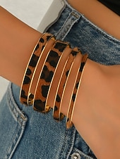 voordelige Damesarmband-Dames manchetarmbanden met luipaardprint in goudkleurige legering – set van 4, stijlvol dierenprintontwerp, perfect voor casual en avondkleding