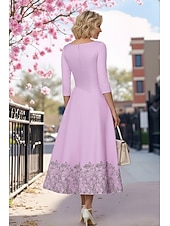 cheap Ankle Length-A-Line Dress Tea Length Beaded Eembroidered Party Dress Cocktail Dress Mother of the Bride Dress 3/4 Length Sleeve V Neck Elegant Simple Formal Satin with Lace Ruched Sequin
