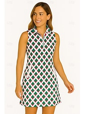baratos Vestido Feminino-Mulheres Geométrica Vestido de tênis vestido de golfe Vestido sem mangas Sem Manga Zíper Proteção UV Elástico Respirável Tênis Golfe Badminton Colarinho polo Vestidos Amarelo Azul Roxo Roupas de tênis