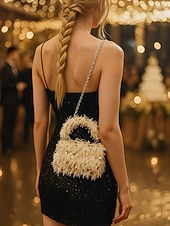 economico Clutch e borsette da sera-borsa da donna in pelliccia sintetica con paillettes: design scintillante e luccicante con materiale morbido, disponibile in due misure, perfetta per feste serali e occasioni speciali