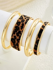 voordelige Damesarmband-Dames manchetarmbanden met luipaardprint in goudkleurige legering – set van 4, stijlvol dierenprintontwerp, perfect voor casual en avondkleding