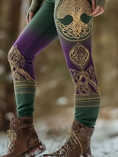 levne Viking tisk-Legíny pro ženy Viking Boho dovolená vintage etnický styl plná délka vysoký pas grafický strom gradient rychleschnoucí prodyšné měkké pružné formální venkovní dovolená zelené jaro podzim zima slim fit