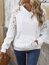 halpa Yksinkertaiset hupparit-Naisten Pullover-huppari Kurenauha Tilkkutäkki Tasku Kukka Tavallinen Tyylikäs Lämmin Muoti Pitkähihainen Hupullinen Tavalliset topit Koti Työ Katu Valkoinen Syksy Talvi