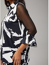 ieftine cămăși, topuri și bluze-Bluză de damă neagră cu imprimeu floral, șifon elastic, mâneci scurte, decolteu tip bateau, casual, confortabil, primăvară, vară, toamnă, vacanță