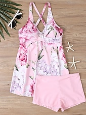 economico Tankini-Per donna Costumi da bagno Due pezzi Shorts Costume da bagno Senza schiena Vacanza Abbigliamento da Spiaggia Floreale Grafico Scollo a V Senza Maniche Costumi da bagno