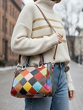 economico Borsette e borse tote-borsa da donna in pelle, design patchwork multicolore, materiale in vera pelle, versatile con manici superiori e tracolla regolabile, elegante e funzionale per l'uso quotidiano e le occasioni speciali