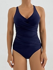 levne Jednodílné plavky-Dámský jednodílný plavkový štíhlící nařasená podprsenka monokini kontrola břicha vysoký pas štíhlý bez zadního dílu prázdninové plážové oblečení jednobarevné V výstřih bez rukávů