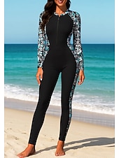 abordables Rash Guards de Una Pieza-Mujer Camiseta Protección Solar Surf Camiseta de protección solar de cuerpo completo Traje de surf de una pieza Flores Tropical Bloqueo de color Cerrar con sujetador incorporado Cremallera delantera