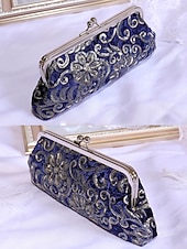 abordables Pochettes et sacs à main de soirée-Pochette à sequins pour femme – en polyester, multicolore, ornée de motifs floraux métallisés, avec bandoulière chaîne, idéale pour les mariages, les fêtes et les soirées.