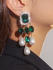 Недорогие Свадьба ACC-женские серьги-подвески из кристаллов и жемчуга — гламурные эффектные серьги-подвески со стразами для вечеринок, свадеб или вечерних мероприятий