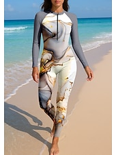 preiswerte One Pieces Rash Guards-Damen Anti UV Shirt Ganzkörper-Bademode Diveskin-Anzug Farbverlauf Frontreißverschluss UPF50+ Schnelltrocknend Hohe Elastizität Langarm Bademode Surfen Tauchen Schnorcheln Sommer