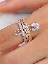 levne Dámské prsteny-Dámský vánoční měděný prsten - elegantní tříbarevný design s čirými kameny, ideální jako sváteční dárek, slavnostní a stylový doplněk pro běžné i formální příležitosti