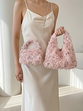 economico Clutch e borsette da sera-borsa da donna in pelliccia sintetica con paillettes: design scintillante e luccicante con materiale morbido, disponibile in due misure, perfetta per feste serali e occasioni speciali