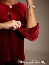 levne Jednoduché blůzy-Vánoce Dámské Samet Tlačítko nahoru Oblečené topy Elegantní Večírek 3/4 délka rukávu Nahoře nabírané Tričkový Běžné topy Párty večerní šaty Dovolená Párty oblečení Fialová Jaro Podzim Zima