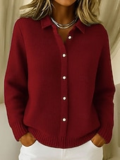 economico Cardigan Pieno-Per donna Felpa Cardigan Elegante Casual Morbido Colore Puro A Coste Collo ripiegato Colletto a Camicia Lavorato a maglia Manica Lunga Top Regolari Maglia Quotidiano All'aperto Weekend Blu Rosa