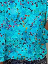 tanie koszulka w kwiaty-Damskie Podkoszulek Nadruk Kwiaty Graficzny Zabytkowe Elegancki Klasyczny Długi rękaw Półgolf Zwykłe topy Codzienny Weekend Niebieski Wiosna Jesień Zima