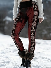 abordables -Femmes Leggings Leggings confortables Vacances ancien Style Ethnique Longueur complète Taille haute Graphique Impression Confortable Élastique Occasionnel Quotidien Vacances Vin Printemps Automne