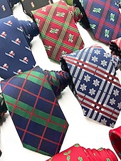 זול עניבות ועניבות פרפר לגברים-עניבות חג המולד לגברים, דוגמאות חגיגיות, משבצות אדומות וירוקות, פתיתי שלג, מוכנות למתנה, עיצובים רבים למסיבות חג המולד וללבוש משרדי