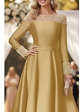 economico Lunghezza alla caviglia-Linea ad A Lunghezza alla caviglia Vestito da Festa Abito da Cocktail Abito da invitata a nozze Abito da cerimonia per signora Manica Lunga Senza Spalle Elegante Formale Raso con Perle