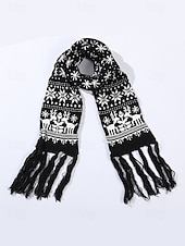 abordables Foulards pour femmes-Écharpe de Noël tricotée pour femme, en acrylique, motif jacquard rouge et blanc avec rennes et flocons de neige, accessoire festif d'hiver pour les fêtes de fin d'année