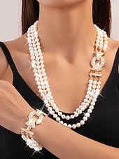 abordables Mariage ACC-collier de perles à plusieurs rangs pour femme &amp;Ensemble de bijoux en strass - élégant collier et bracelet multi-rangs pour les fêtes et le réveillon du Nouvel An &amp;événements spéciaux en soirée