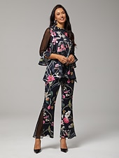 voordelige Blouses &amp;amp; Shirts-damesblouse zwart bloemenprint stretch chiffon mouwen boothals casual dagelijks lente zomer herfst