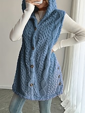 זול ווסט-בגדי ריקוד נשים אפוד פליסה וסט נוח נושם כפתורים יום יומי אחיד חופשה רחוב קזו'אל לבוש יומיומי חזה יחיד ארוך עם קפוצ'ון רגיל ללא שרוולים הלבשה עליונה פול שחור לבן אביב סתיו