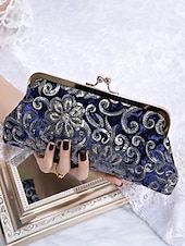abordables Pochettes et sacs à main de soirée-Pochette à sequins pour femme – en polyester, multicolore, ornée de motifs floraux métallisés, avec bandoulière chaîne, idéale pour les mariages, les fêtes et les soirées.
