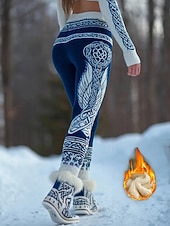 levne Viking tisk-Legíny Viking Boho s fleecovou podšívkou pro ženy dovolená vintage etnický styl plná délka střední pas grafika abstraktní elastické venkovní zima modré podzim zima