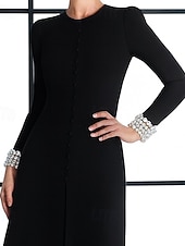 Недорогие Платья на вечер в стиле А-силуэта-А-силуэт В пол Бальное платье с накидкой Вечернее платье Торжественное платье Элегантный стиль Высокий раскол Длинный рукав Вырез под горло Официальные Свадьба Карман Стретч-креп с Стразы