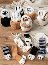 お買い得  レディースソックス-レディースコットンブレンドソックス、猫の足跡プリントデザインの6足セット、複数の色、柔らかくて快適な毎日の着用に最適