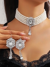 cheap Women's Necklace-Women's Champagne Gold Beaded Choker Set for Wedding or Evening Party