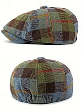 levne Pánské klobouky-Pánská vintage britská kostkovaná čepice pro novináře – polyesterový materiál, více barev, klasický retro styl pro běžné nošení a outdoor