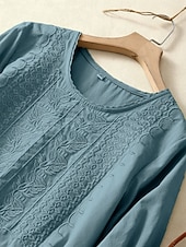 tanie Boho topy-Damskie Koszula Haft Jednokolorowe Kwiaty Codzienny Boho Rękaw 3/4 Rękaw 3/4 Półgolf Zwykłe topy Codzienny Wyjściowe Niebieski Jasnozielony Fioletowy Lato