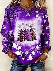 economico Felpa di Natale-Per donna Felpa Pullover Felpe con cappuccio Grafico Leopardo Albero di Natale Moda Casual Manica Lunga Girocollo Top Regolari Streetwear Abbigliamento Quotidiano Casuale Stampato Nero Rosso Viola