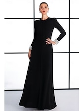 Недорогие Платья на вечер в стиле А-силуэта-А-силуэт В пол Бальное платье с накидкой Вечернее платье Торжественное платье Элегантный стиль Высокий раскол Длинный рукав Вырез под горло Официальные Свадьба Карман Стретч-креп с Стразы